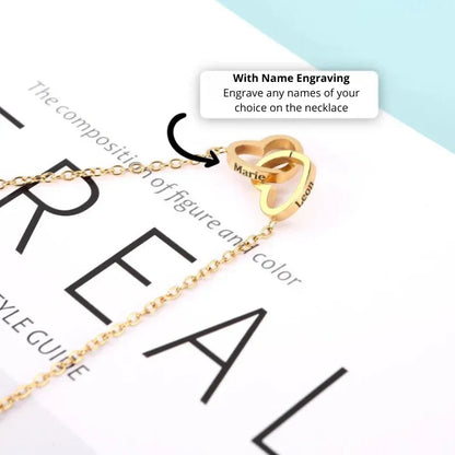 Dárková krabička s věčnou růží – gravírovaný náhrdelník se dvěma srdci